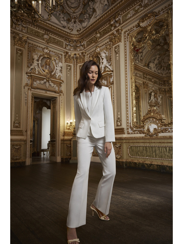 Moodo Панталони с широки крачола в кант бели Moodo