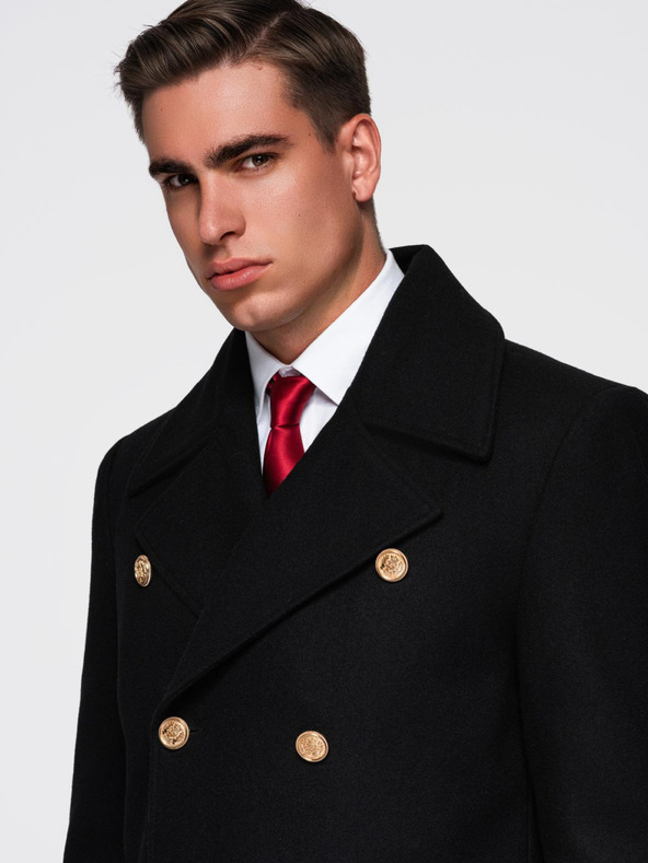 Ombre Clothing Елегантно военно двурядно вълнено палто за мъже - черно V1 OM-COWC-0145 Ombre Clothing