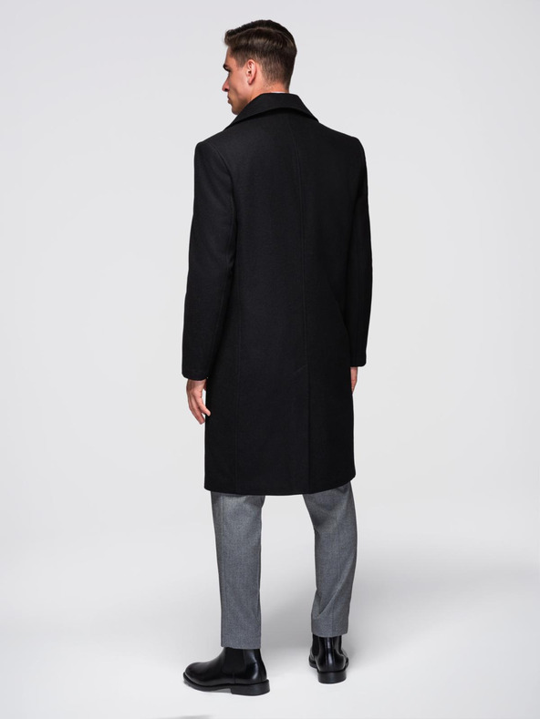 Ombre Clothing Елегантно военно двурядно вълнено палто за мъже - черно V1 OM-COWC-0145 Ombre Clothing