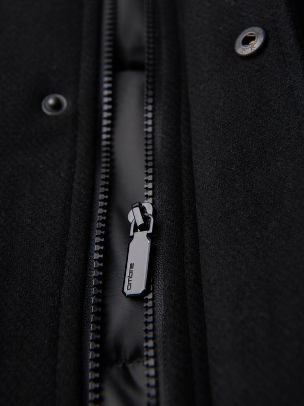 Ombre Clothing Мъжко вълнено палто парка с качулка - черно V1 OM-COWC-0132 Ombre Clothing