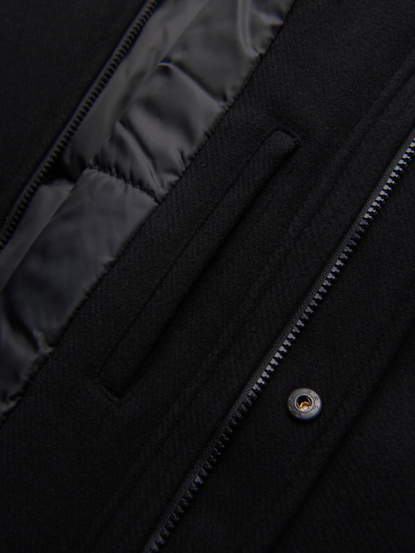 Ombre Clothing Мъжко вълнено палто парка с качулка - черно V1 OM-COWC-0132 Ombre Clothing