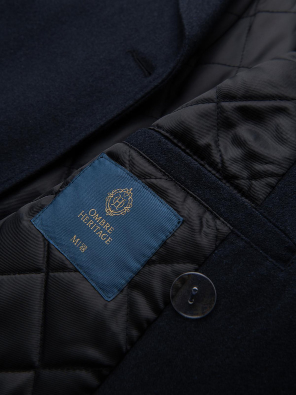 Ombre Clothing Мъжко тъмносиньо вълнено двурядно палто - тъмносиня V1 OM-COWC-0134 Ombre Clothing