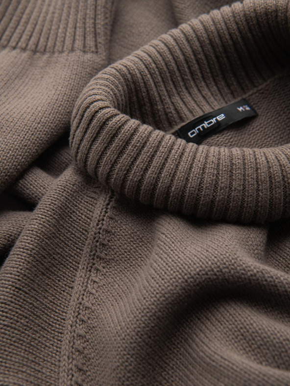 Ombre Clothing Мъжки плетен пуловер Golf - сивокафяв V1 OM-SWTN-0163 Ombre Clothing