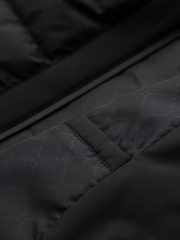 Ombre Clothing Стегната бомбер яке с качулка и плетени ръкави - черно V1 OM-JALP-0298 Ombre Clothing