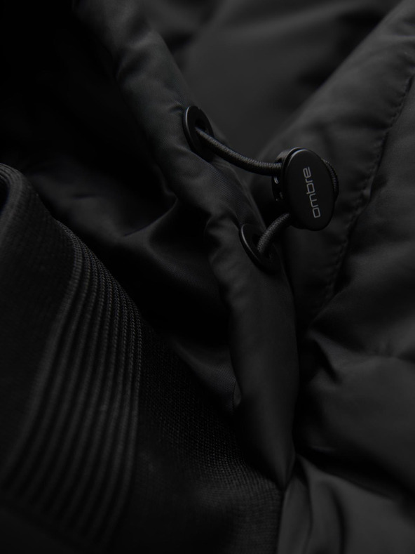 Ombre Clothing Стегната бомбер яке с качулка и плетени ръкави - черно V1 OM-JALP-0298 Ombre Clothing