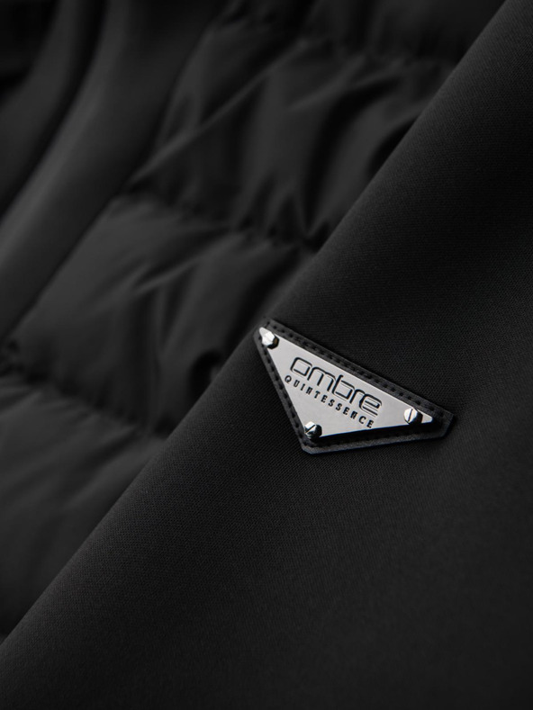 Ombre Clothing Стегната бомбер яке с качулка и плетени ръкави - черно V1 OM-JALP-0298 Ombre Clothing