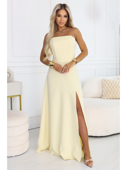 numoco ELARA Корсетна макси рокля с цепка и връзки на гърба - масленожълта