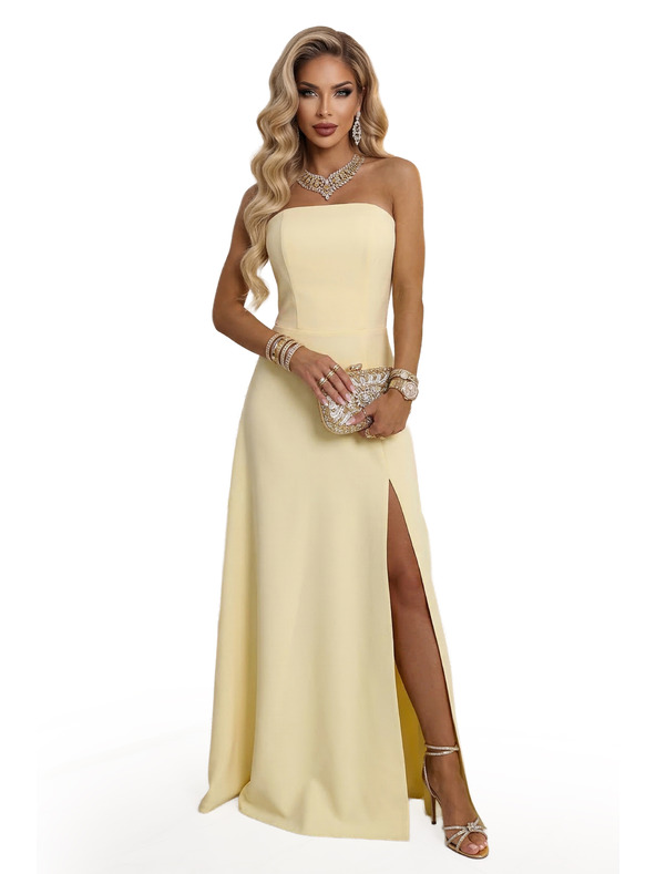 numoco ELARA Корсетна макси рокля с цепка и връзки на гърба - масленожълта