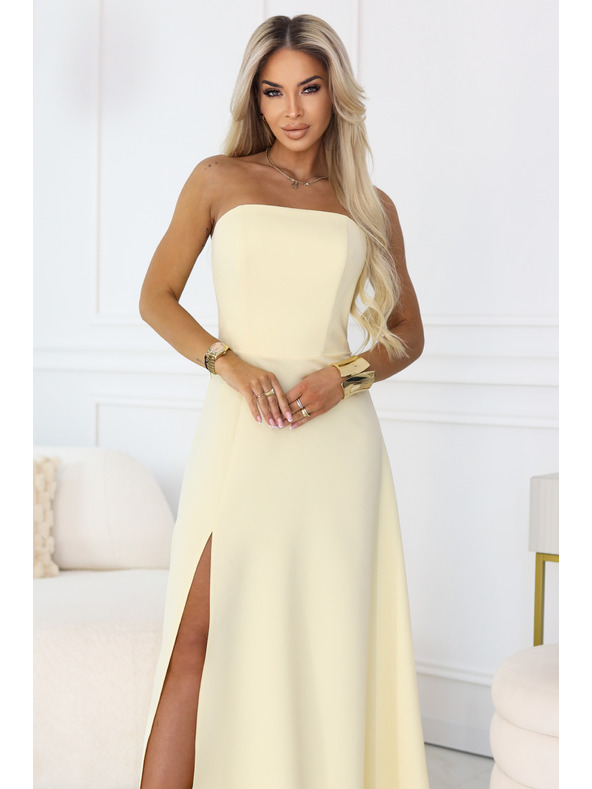 numoco ELARA Корсетна макси рокля с цепка и връзки на гърба - масленожълта
