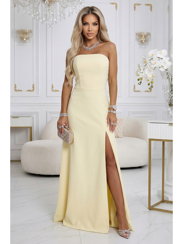 numoco ELARA Корсетна макси рокля с цепка и връзки на гърба - масленожълта