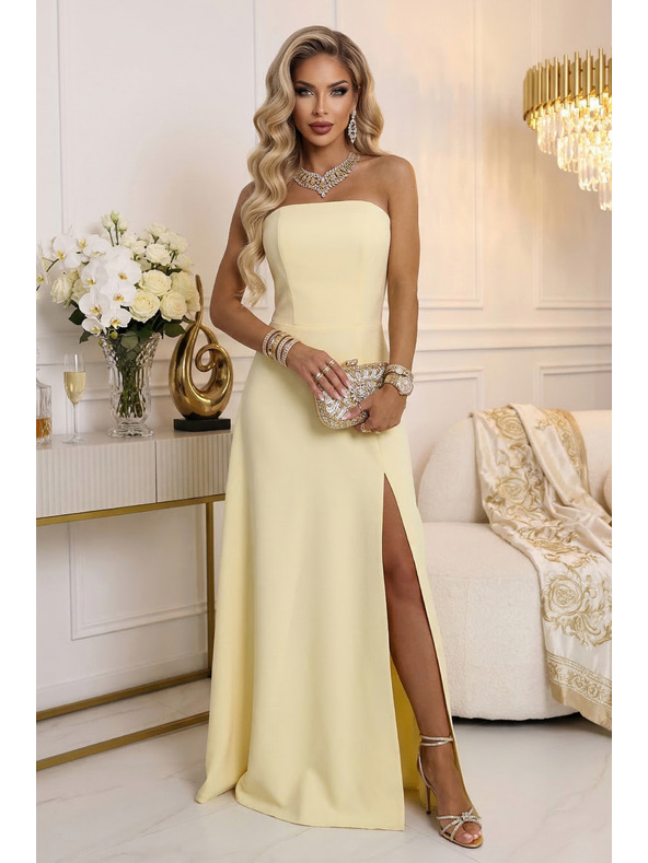 numoco ELARA Корсетна макси рокля с цепка и връзки на гърба - масленожълта