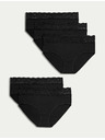 Marks & Spencer Дантелени миди бикини от памук и ликра, 5 опаковки Marks & Spencer черно