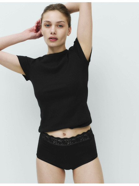 Marks & Spencer Дантелени миди бикини от памук и ликра, 5 опаковки Marks & Spencer черно