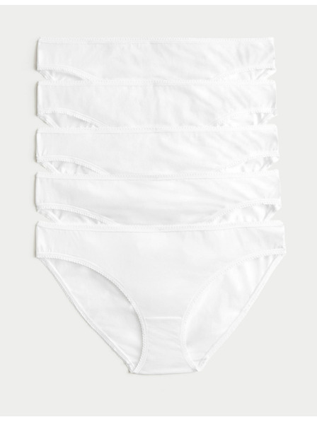 Marks & Spencer Бели памучни бикини слипове с Lycra®, 5 пакета, Marks & Spencer