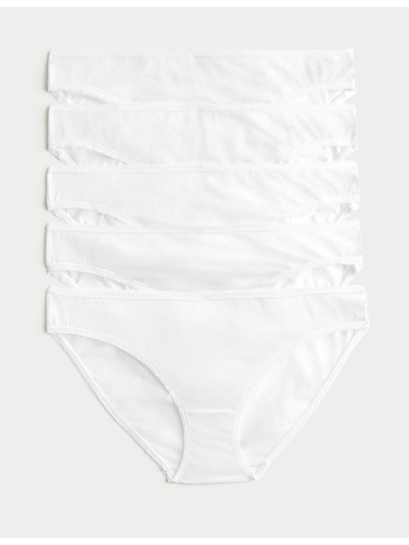 Marks & Spencer Бели памучни бикини слипове с Lycra®, 5 пакета, Marks & Spencer