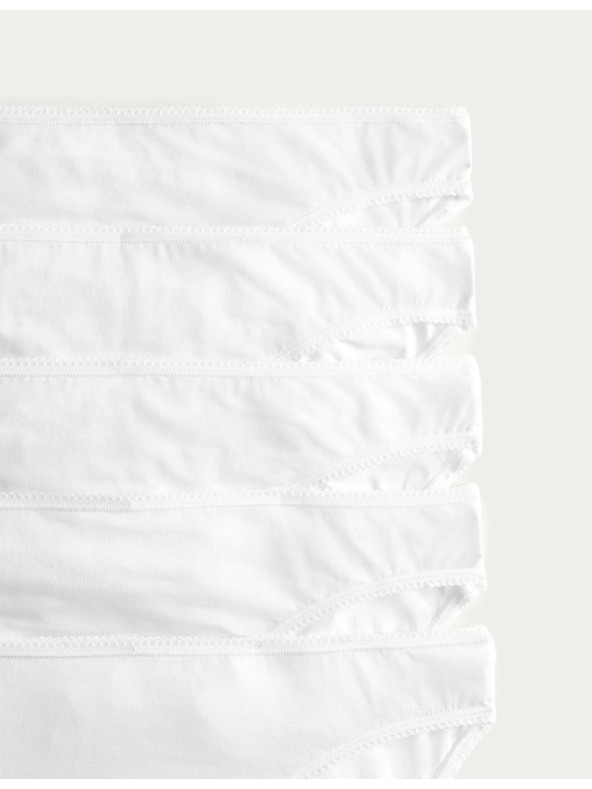 Marks & Spencer Бели памучни бикини слипове с Lycra®, 5 пакета, Marks & Spencer