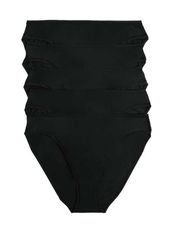 Marks & Spencer Бикини с висока кройка от памук и Lycra®, 5 бр. в опаковка Marks & Spencer черни