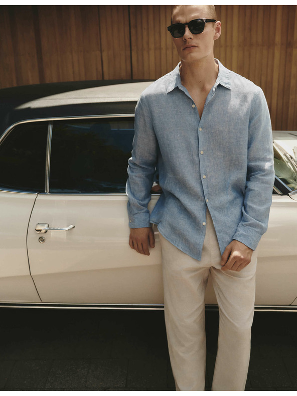 Marks & Spencer Риза от чист лен Marks & Spencer синя