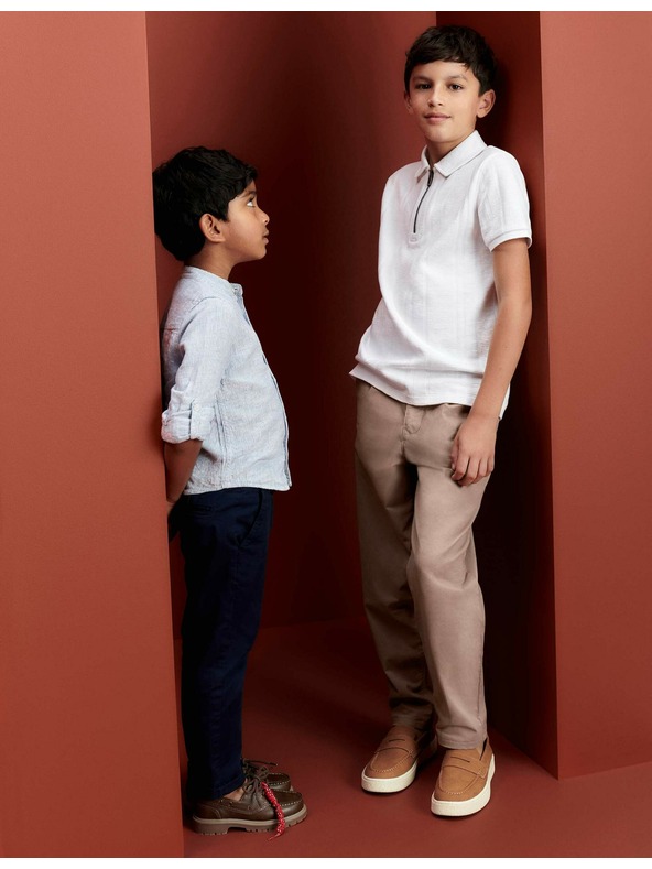 Marks & Spencer Чино панталони с висок дял памук (2-8 години) Marks & Spencer тъмносиня