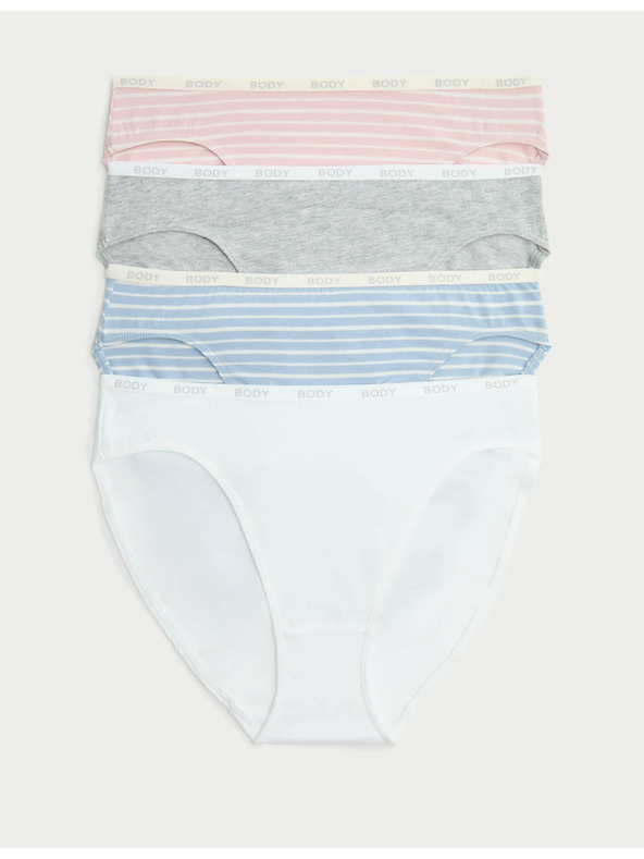 Marks & Spencer Високо изрязани бикини с висок дял памук Supima, 4 бр. Marks & Spencer синя