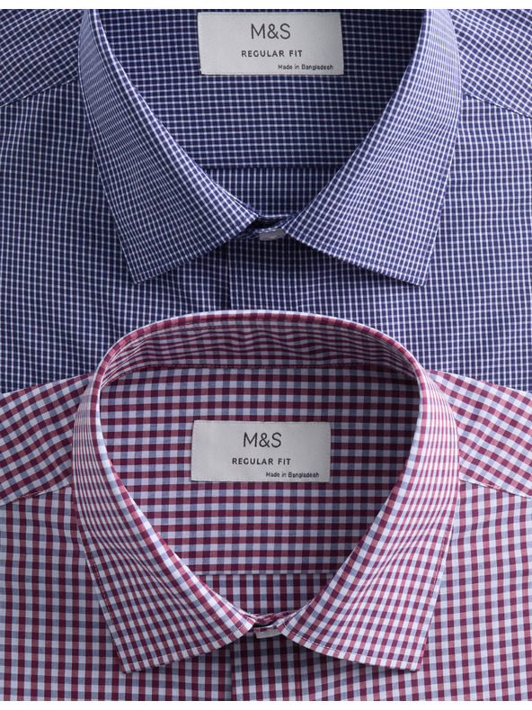 Marks & Spencer Карирани ризи с нормална кройка с лесно гладене, 2 бр. Marks & Spencer в червено