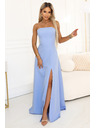 numoco ELARA Корсетни макси рокля с разрез и завързване на гърба - светло синя