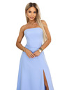 numoco ELARA Корсетни макси рокля с разрез и завързване на гърба - светло синя