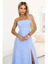 numoco ELARA Корсетни макси рокля с разрез и завързване на гърба - светло синя