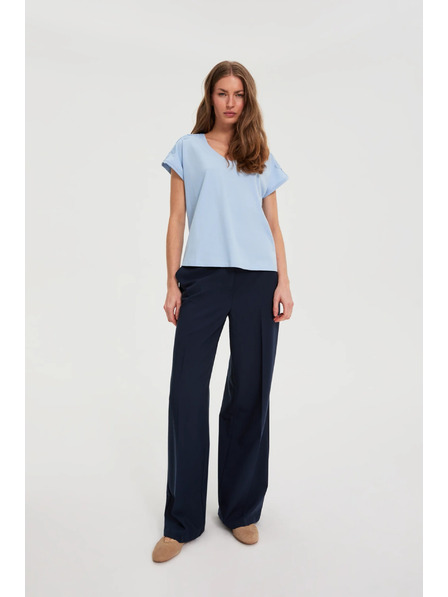 Moodo Блузка с дантела на ръкавите светло синя Moodo