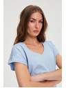 Moodo Блузка с дантела на ръкавите светло синя Moodo
