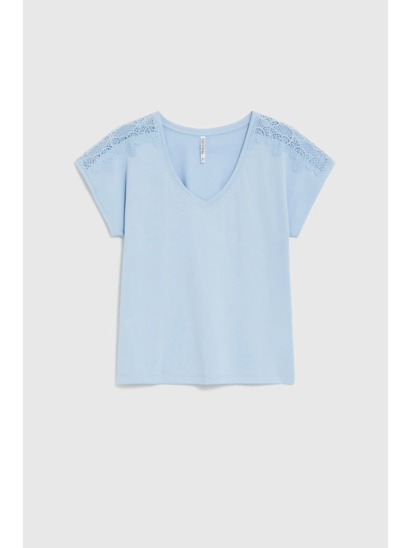 Moodo Блузка с дантела на ръкавите светло синя Moodo