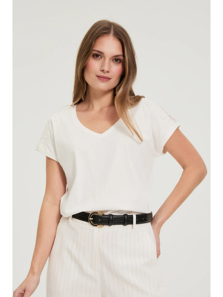 Moodo Блузка с дантела на ръкавите бяла Moodo