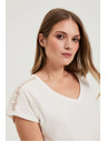 Moodo Блузка с дантела на ръкавите бяла Moodo
