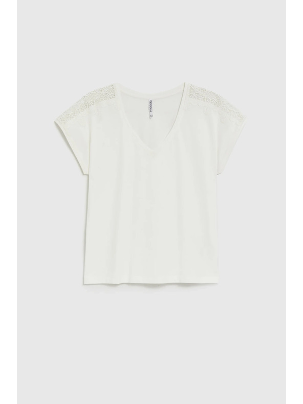 Moodo Блузка с дантела на ръкавите бяла Moodo