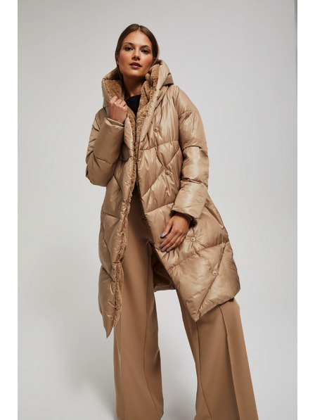 Moodo Дълго яке с качулка тъмно бежово Moodo