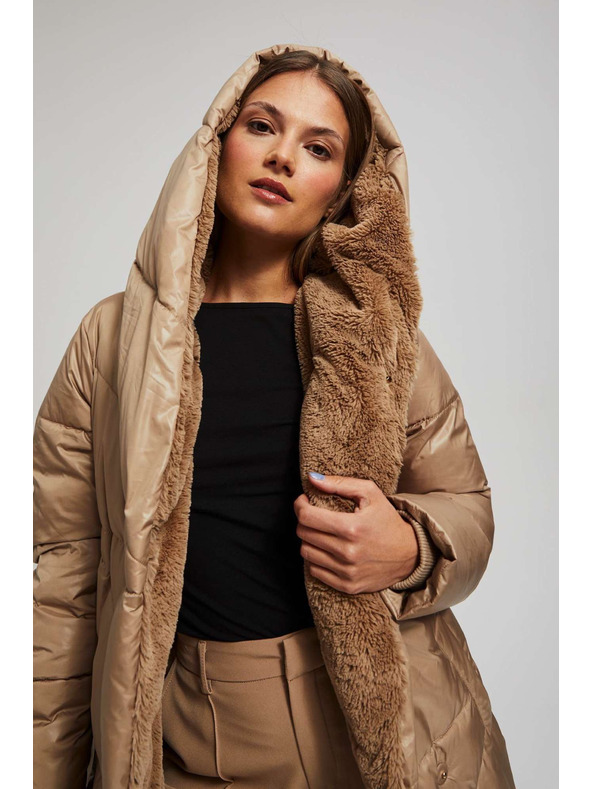 Moodo Дълго яке с качулка тъмно бежово Moodo