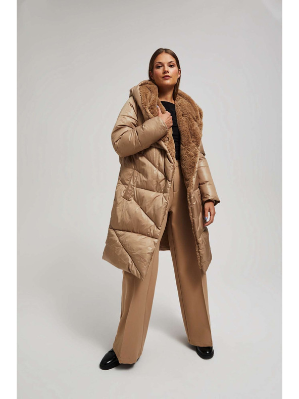 Moodo Дълго яке с качулка тъмно бежово Moodo