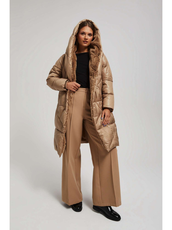 Moodo Дълго яке с качулка тъмно бежово Moodo
