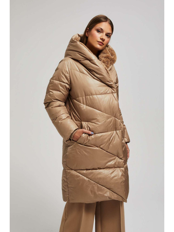 Moodo Дълго яке с качулка тъмно бежово Moodo