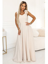 numoco Елегантни вечерни макси рокли с цепка и рози - бежови