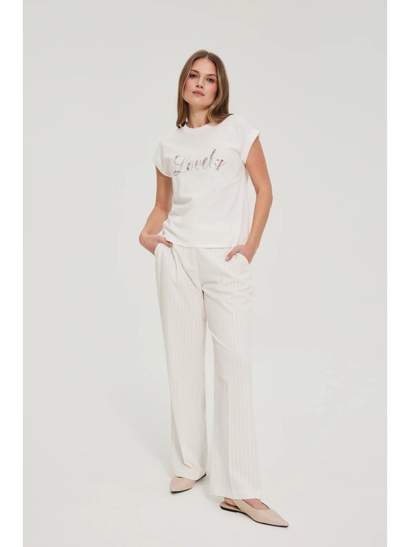 Moodo Тениска с принт и мъниста бяла Moodo