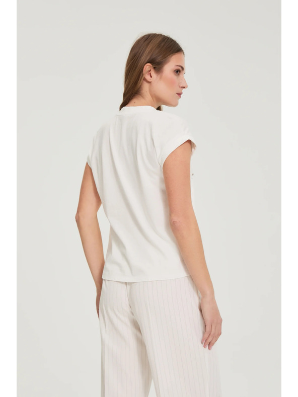 Moodo Тениска с принт и мъниста бяла Moodo