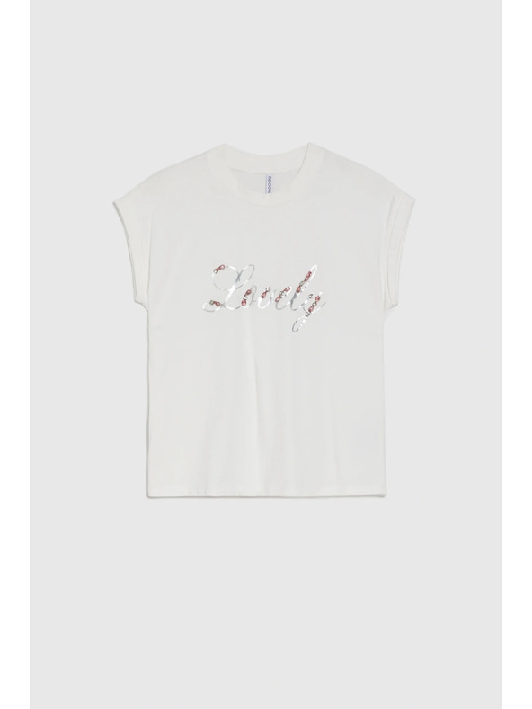 Moodo Тениска с принт и мъниста бяла Moodo