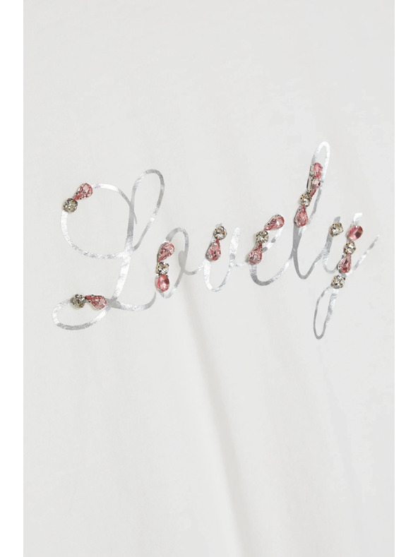 Moodo Тениска с принт и мъниста бяла Moodo