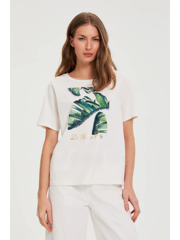 Moodo Памучна блуза с принт в бяло Moodo