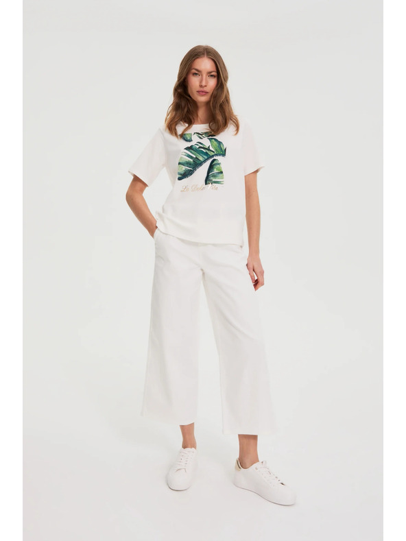 Moodo Памучна блуза с принт в бяло Moodo