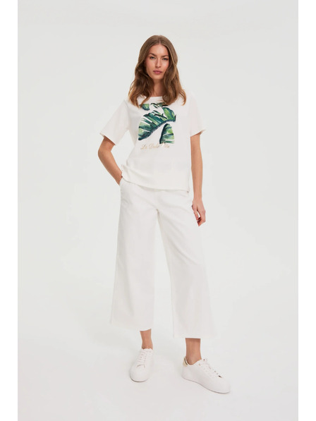 Moodo Памучна блуза с принт в бяло Moodo