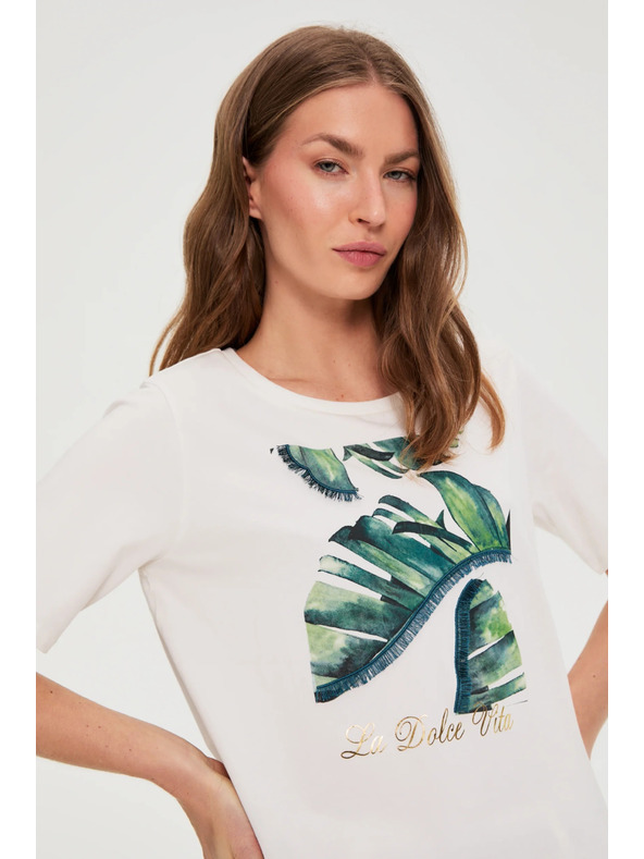 Moodo Памучна блуза с принт в бяло Moodo