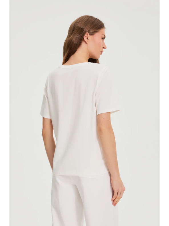 Moodo Памучна блуза с принт в бяло Moodo