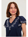 Moodo Памучна блузка с принт тъмносиня Moodo